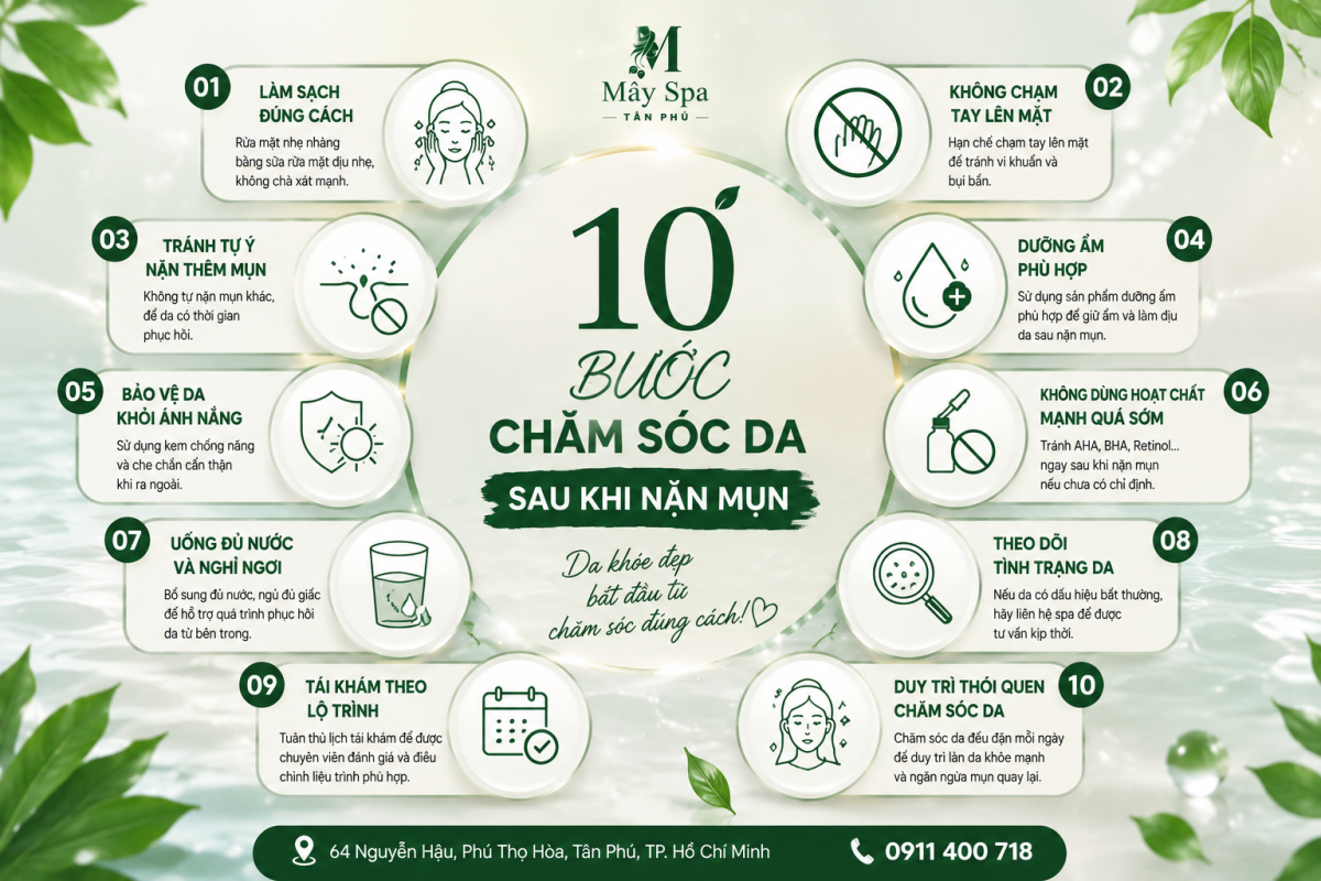10 bước chăm s&oacute;c da sau nặn mụn