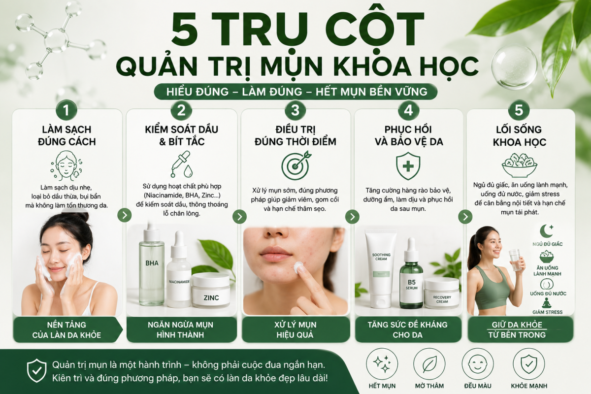5 trụ cột quản trị mụn khoa học