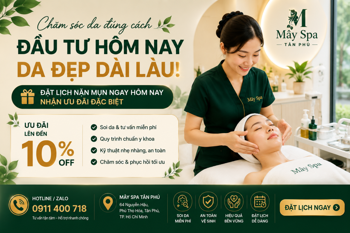 Đặt lịch nặn mụn chuy&ecirc;n s&acirc;u tại M&acirc;y Spa T&acirc;n Ph&uacute;