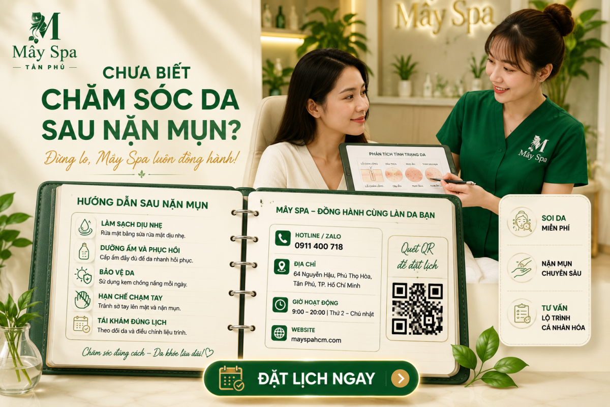 Hướng dẫn chăm s&oacute;c da sau nặn mụn tại M&acirc;y Spa T&acirc;n Ph&uacute;