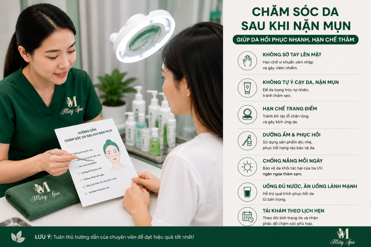 Hướng dẫn chăm s&oacute;c da sau nặn mụn