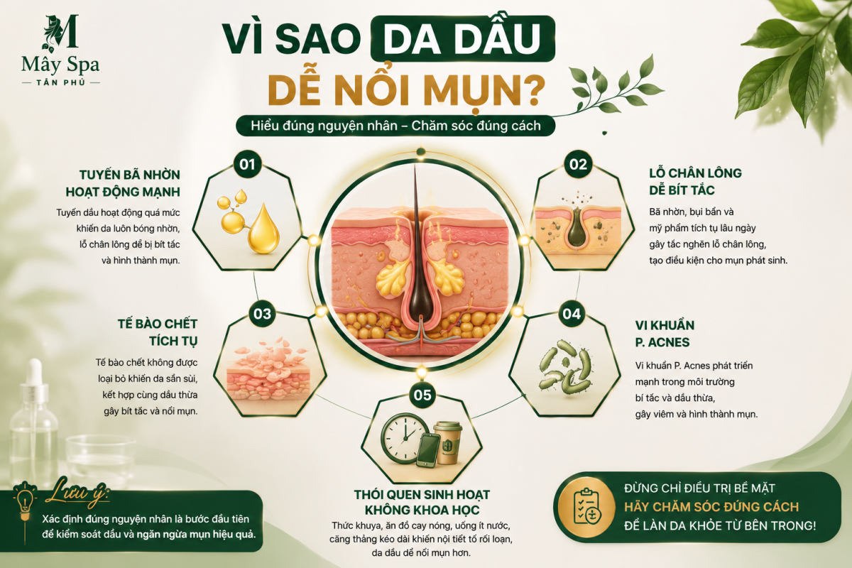 Nguyên nhân da dầu dễ nổi mụn