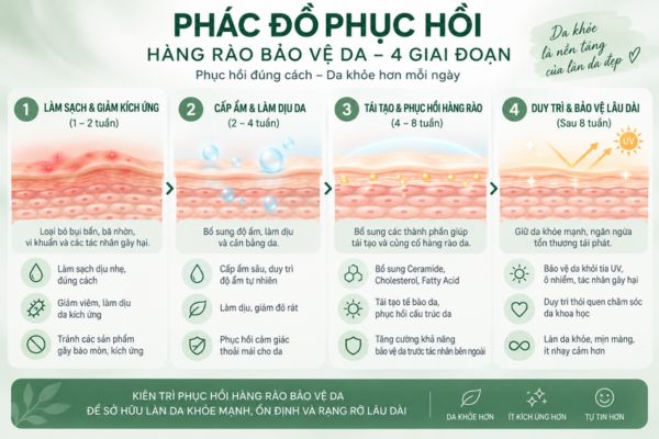 Phác đồ phục hồi hàng rào bảo vệ da theo 4 giai đoạn