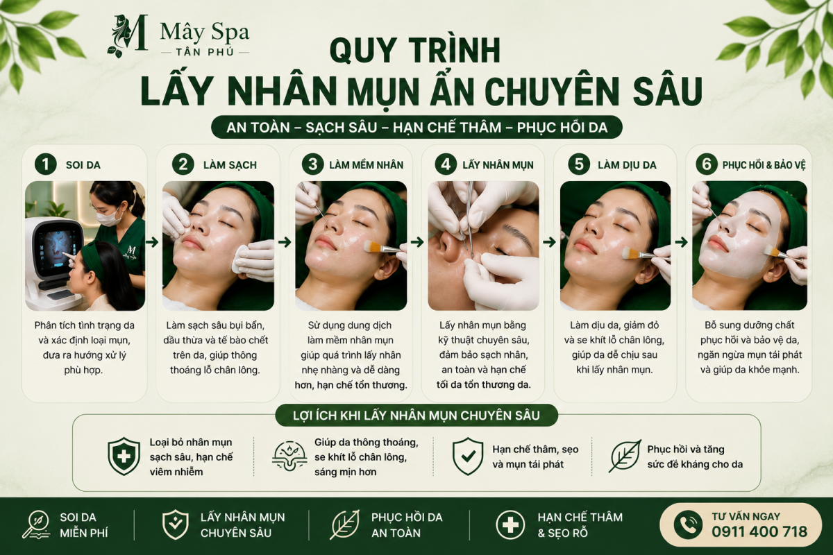 Quy tr&igrave;nh lấy nh&acirc;n mụn ẩn chuy&ecirc;n s&acirc;u tại M&acirc;y Spa T&acirc;n Ph&uacute;