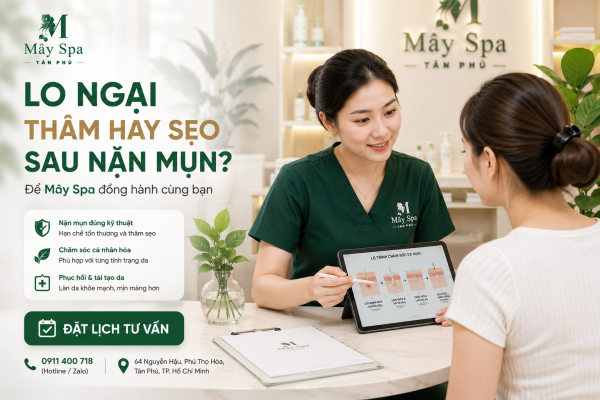 Tư vấn chăm sóc da sau nặn mụn tại Mây Spa Tân Phú