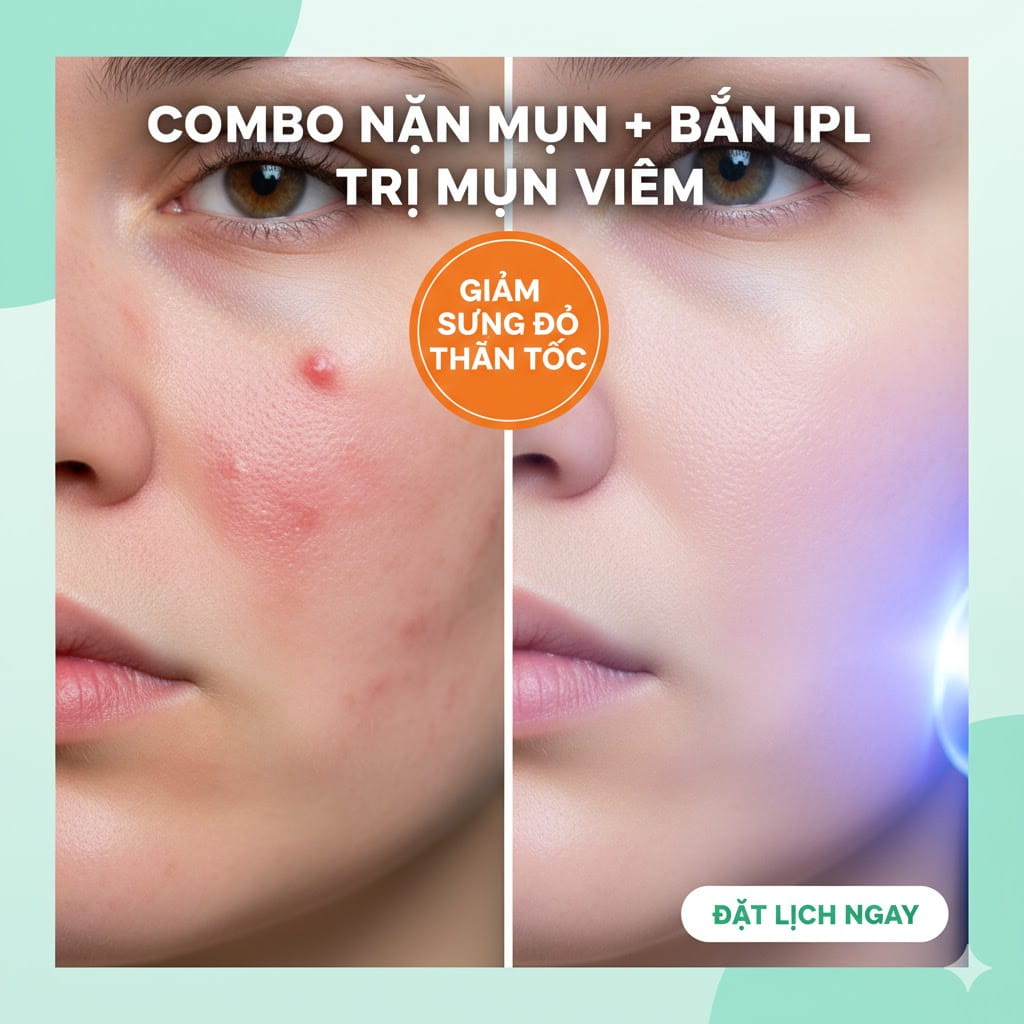 Kết quả điều trị mụn vi&ecirc;m sưng bằng c&ocirc;ng nghệ &aacute;nh s&aacute;ng IPL tại M&acirc;y Spa