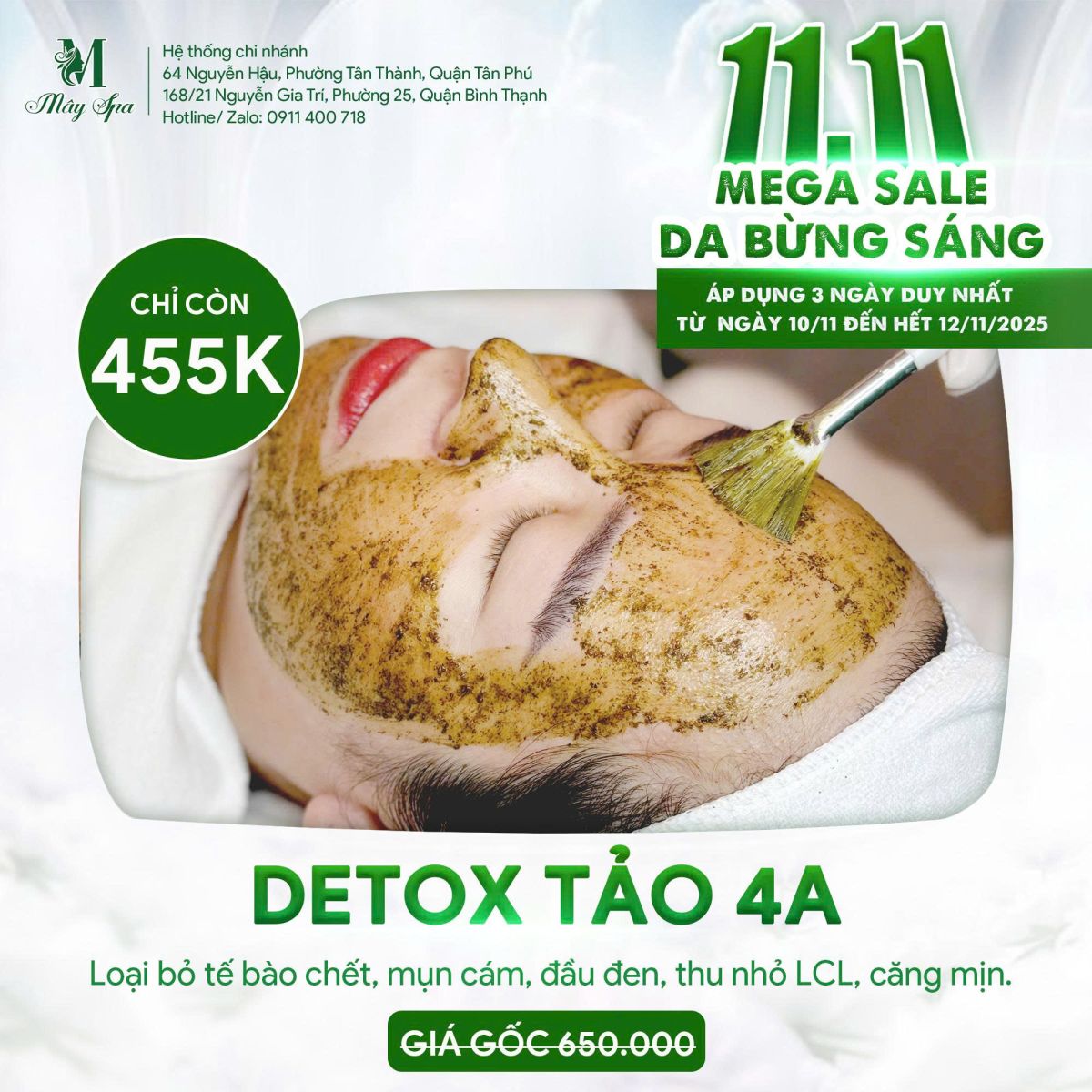 Khuyến mãi 11.11 dịch vụ Detox tảo 4A