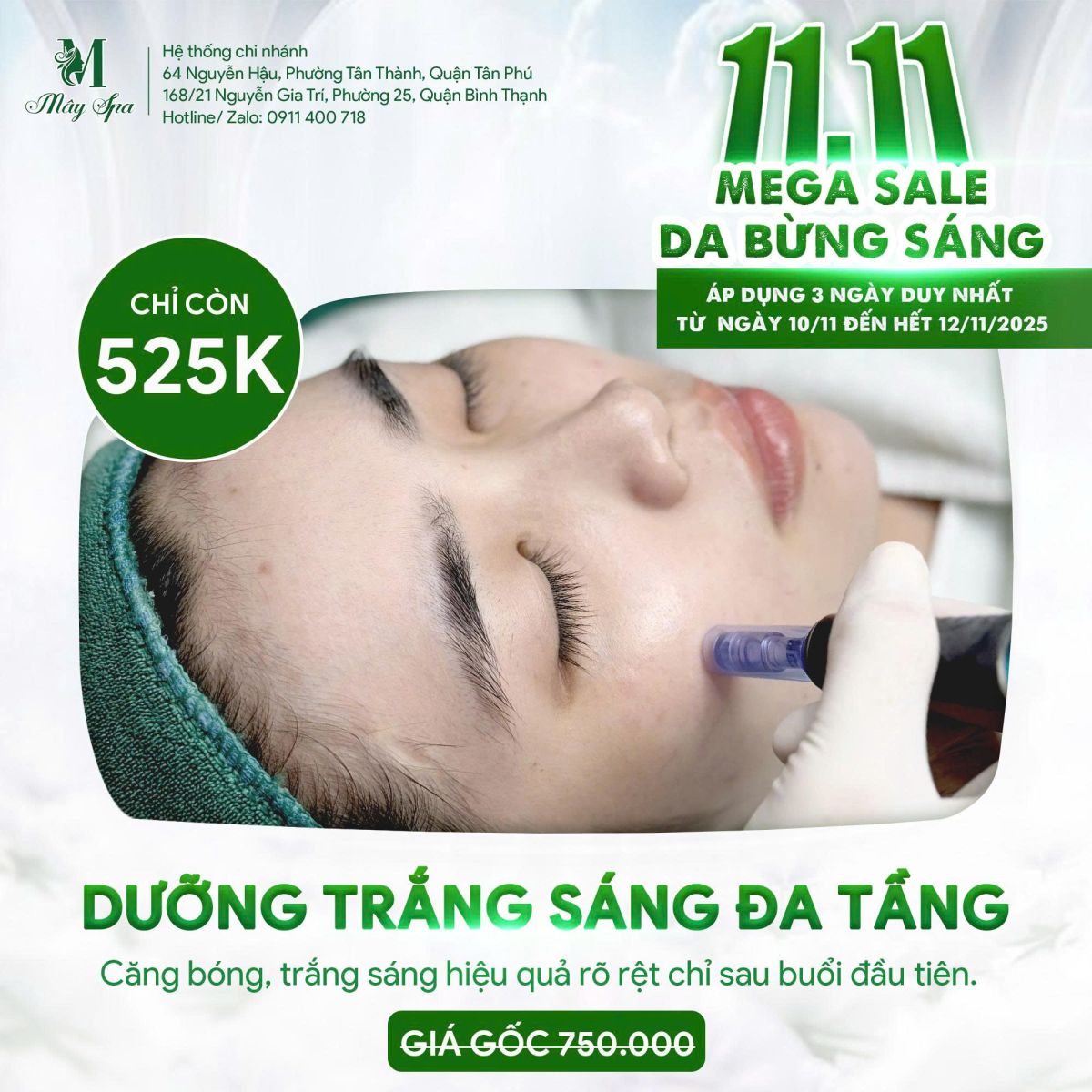 Khuyến mãi 11.11 dịch vụ dưỡng trắng da đa tầng
