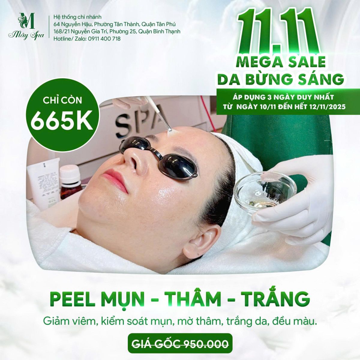 Khuyến mãi 11.11 dịch vụ Peel mụn, trị thâm, trắng sáng