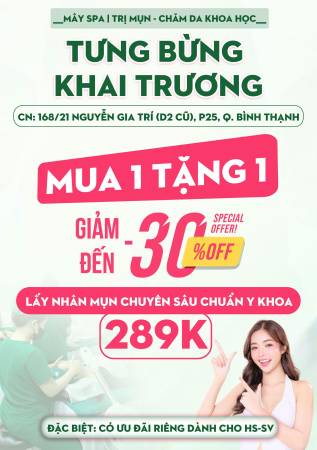 MÂY SPA BÌNH THẠNH KHAI TRƯƠNG – SIÊU ƯU ĐÃI 50% TRỊ MỤN & CHĂM SÓC DA! MÂY SPA BÌNH THẠNH KHAI TRƯƠNG – SIÊU ƯU ĐÃI 50% TRỊ MỤN & CHĂM SÓC DA!